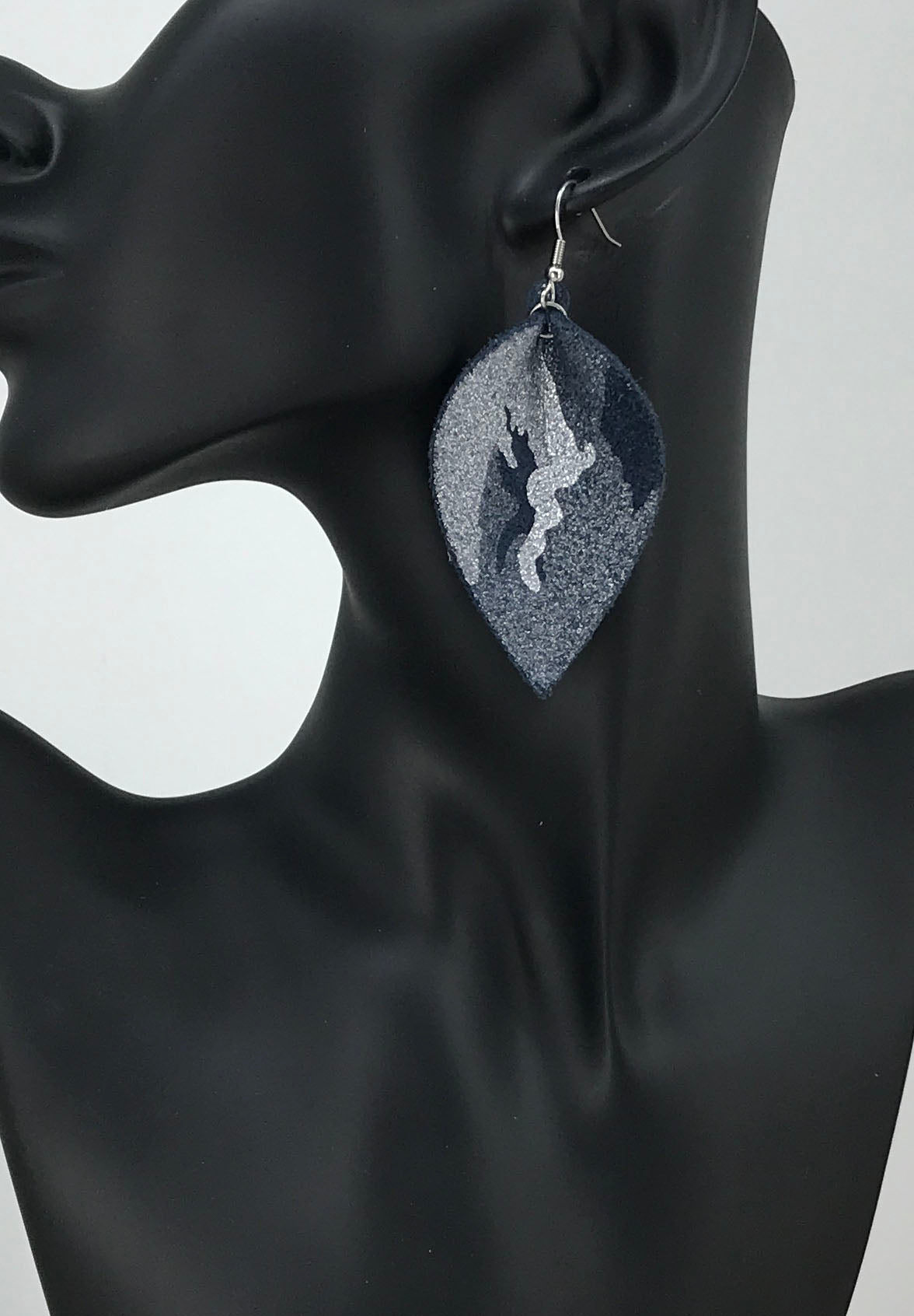 Navy Metallic Camo Leather Earrings - E19-084