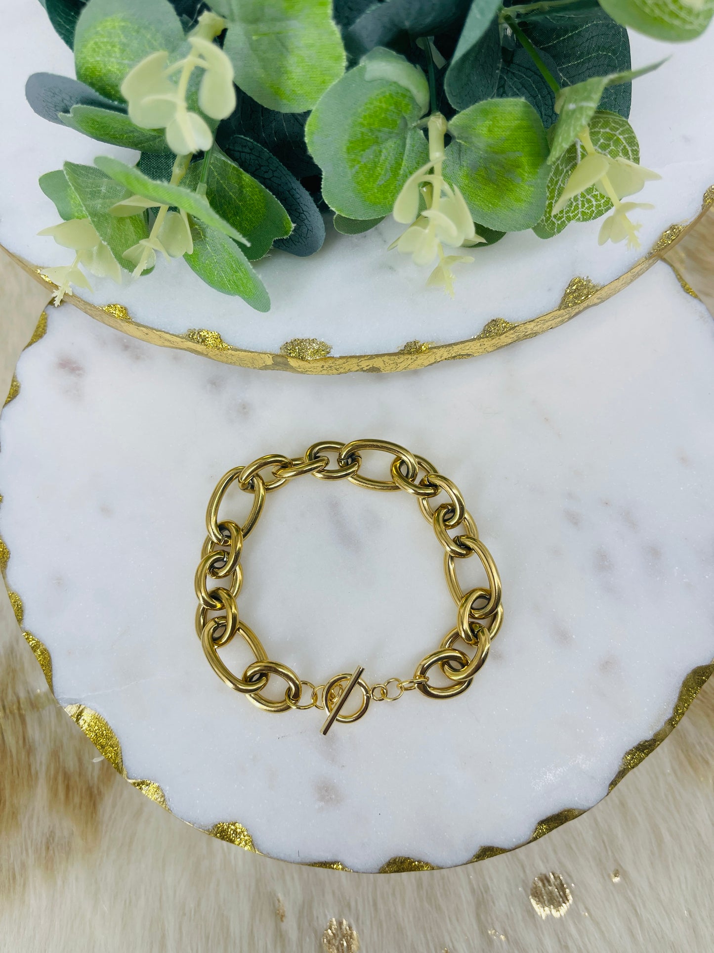 Gold Stainless Steel Cross Chain Bracelet