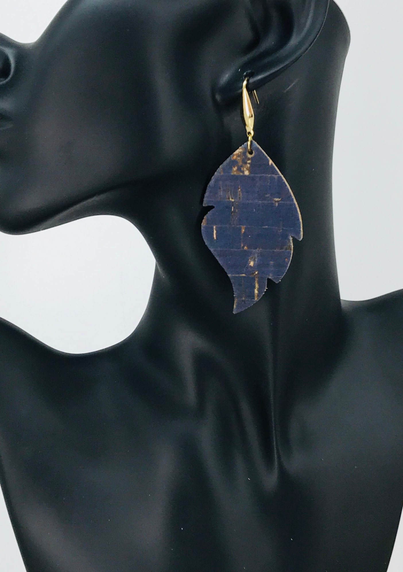 Navy Cork Leather Earrings - E19-1007