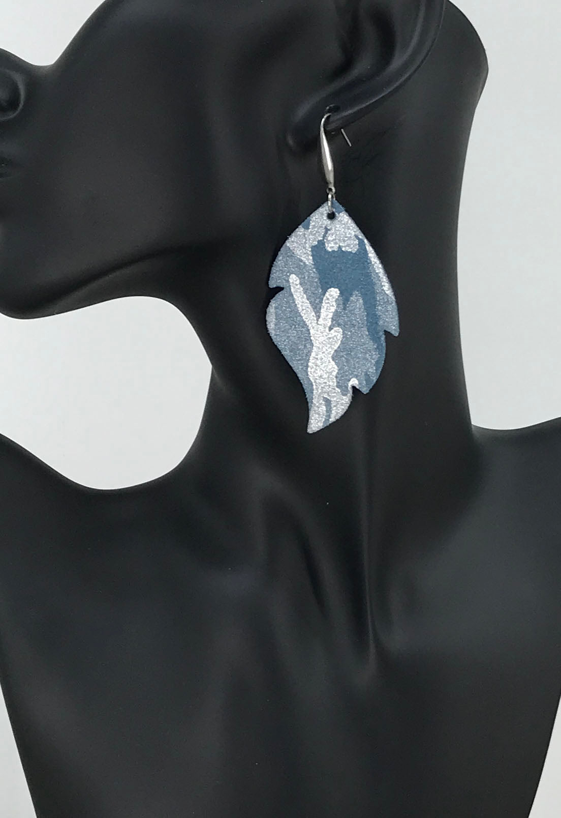 Denim Metallic Camo Leather Earrings - E19-1015
