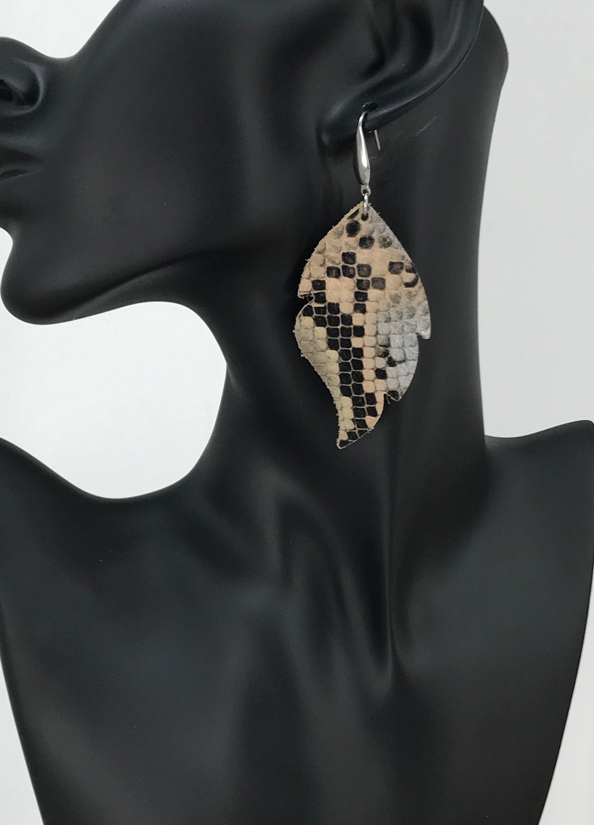Silver Chocolate and Tan Snake Leather Earrings