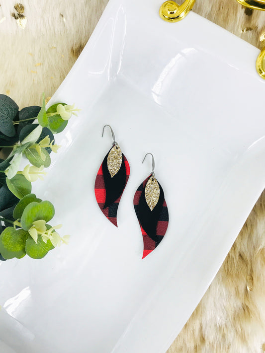 Plaid Leather and Glitter Earrings - E19-1019