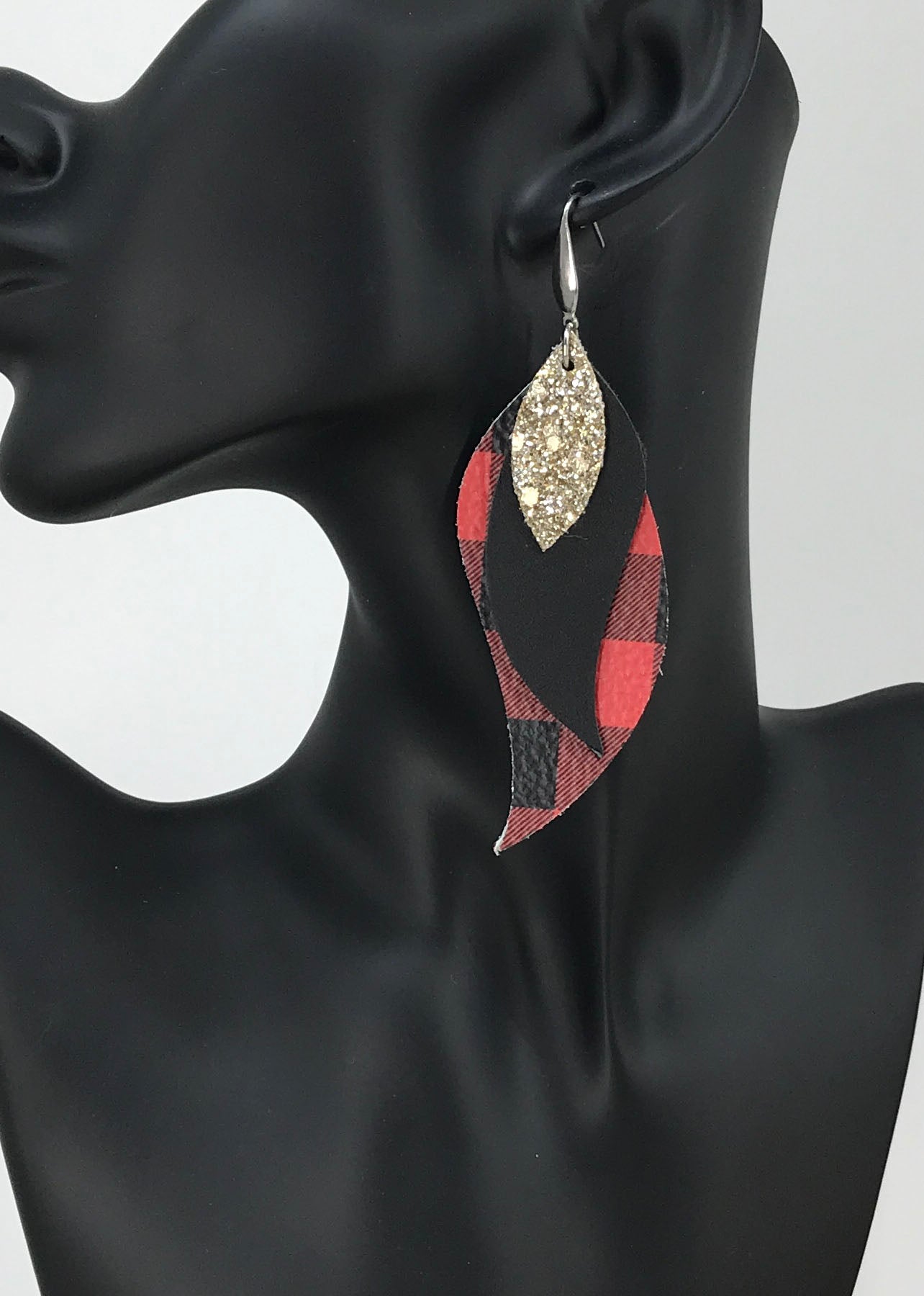 Plaid Leather and Glitter Earrings - E19-1019