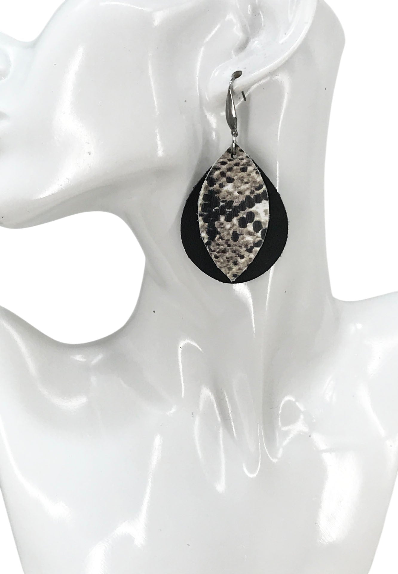 Black and Natural Snake Leather Earrings