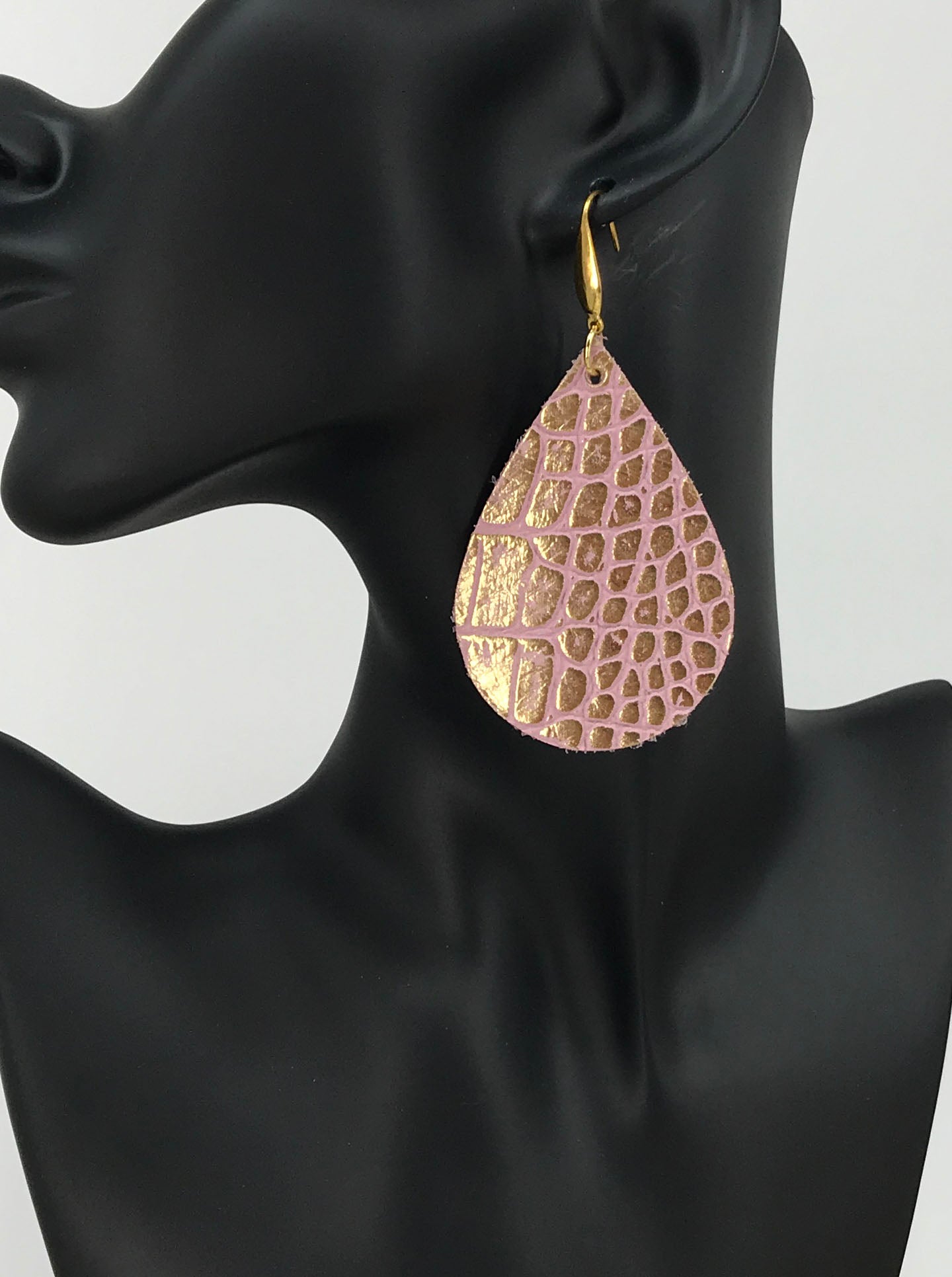Gold and Pink Genuine Leather Earrings - E19-1043