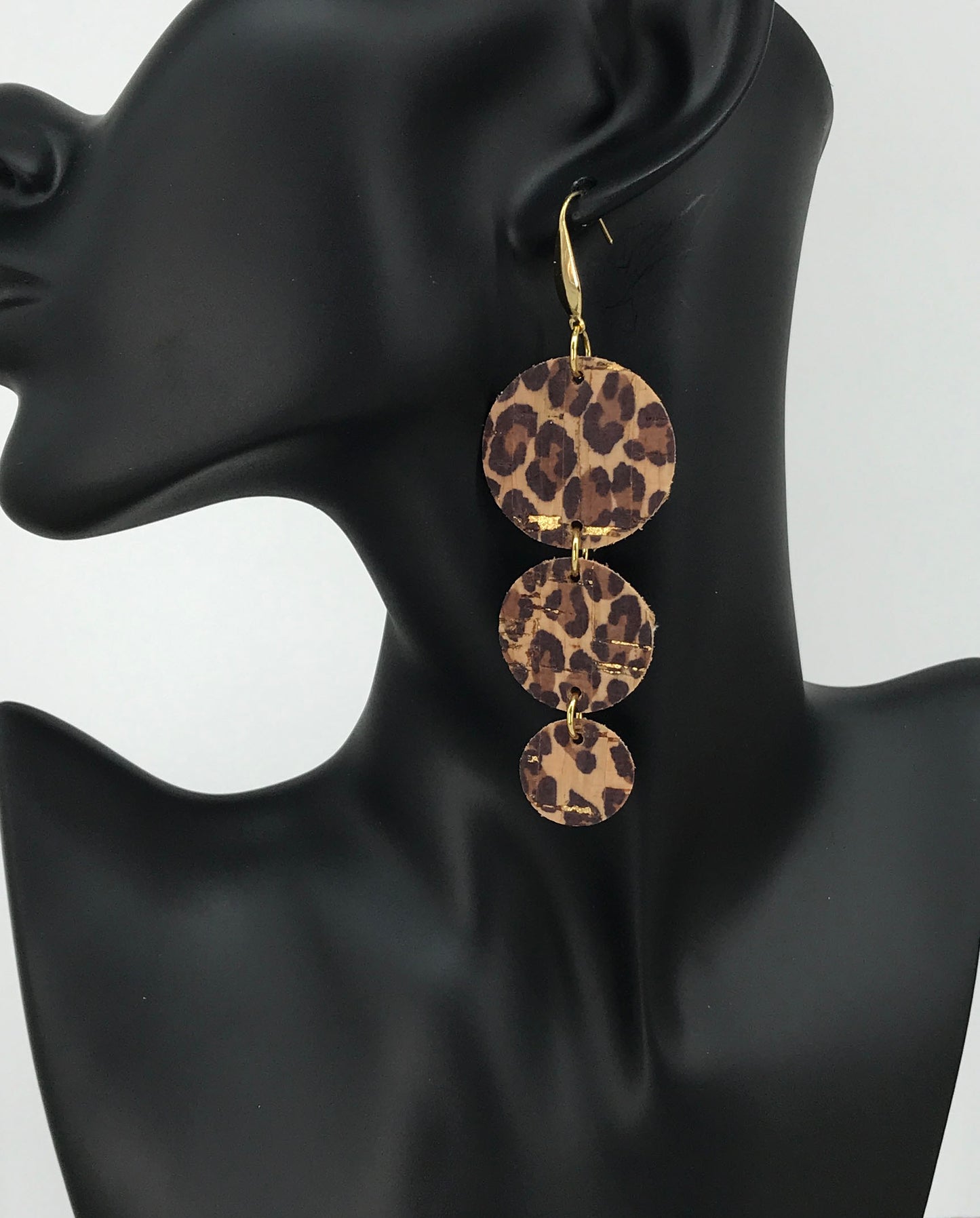 Golden Cheetah Triple Drop Cork Earrings
