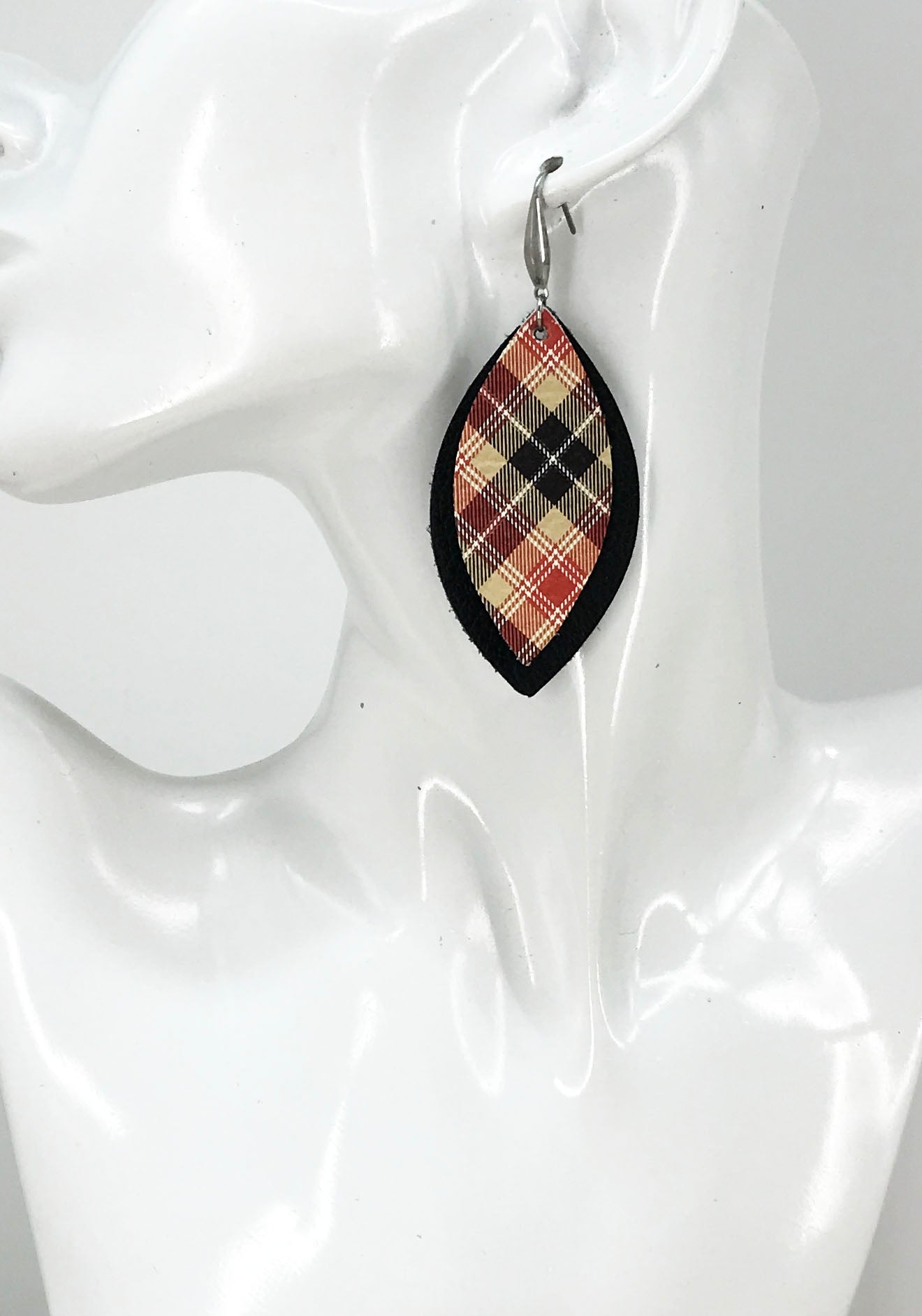 Black and Plaid Leather Earrings - E19-1067