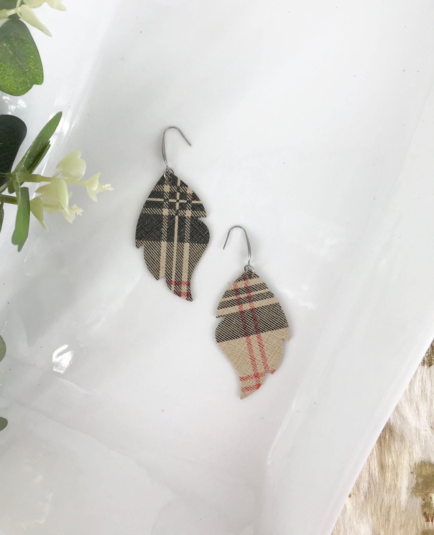 Preppy Plaid Leather Earrings - E19-1084
