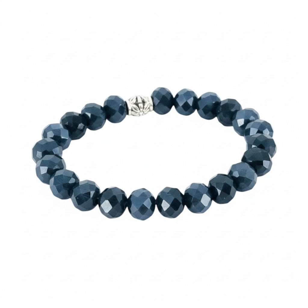 Metallic Black Glass Bead Stretch Bracelet