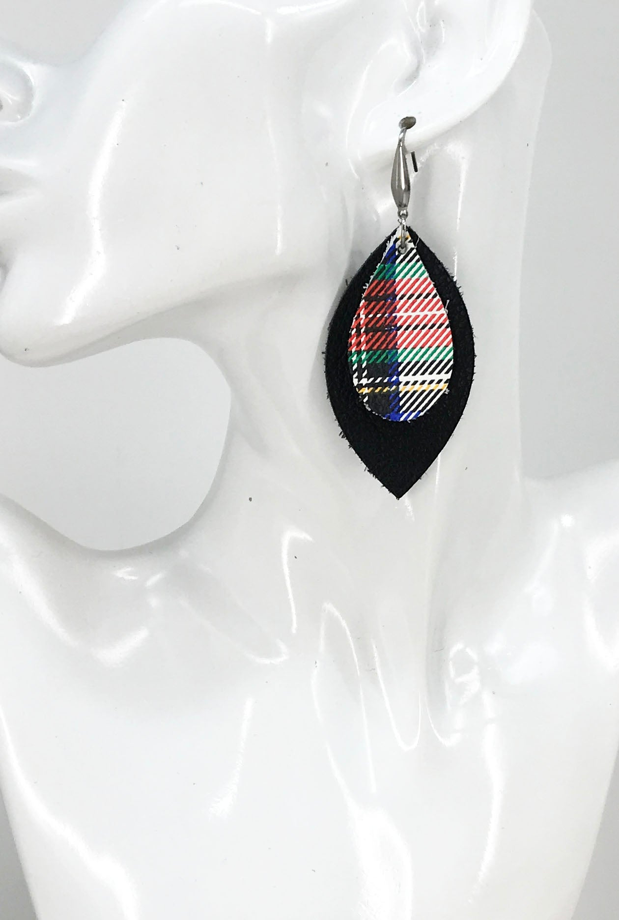Black and Plaid Genuine Leather Earrings - E19-1087