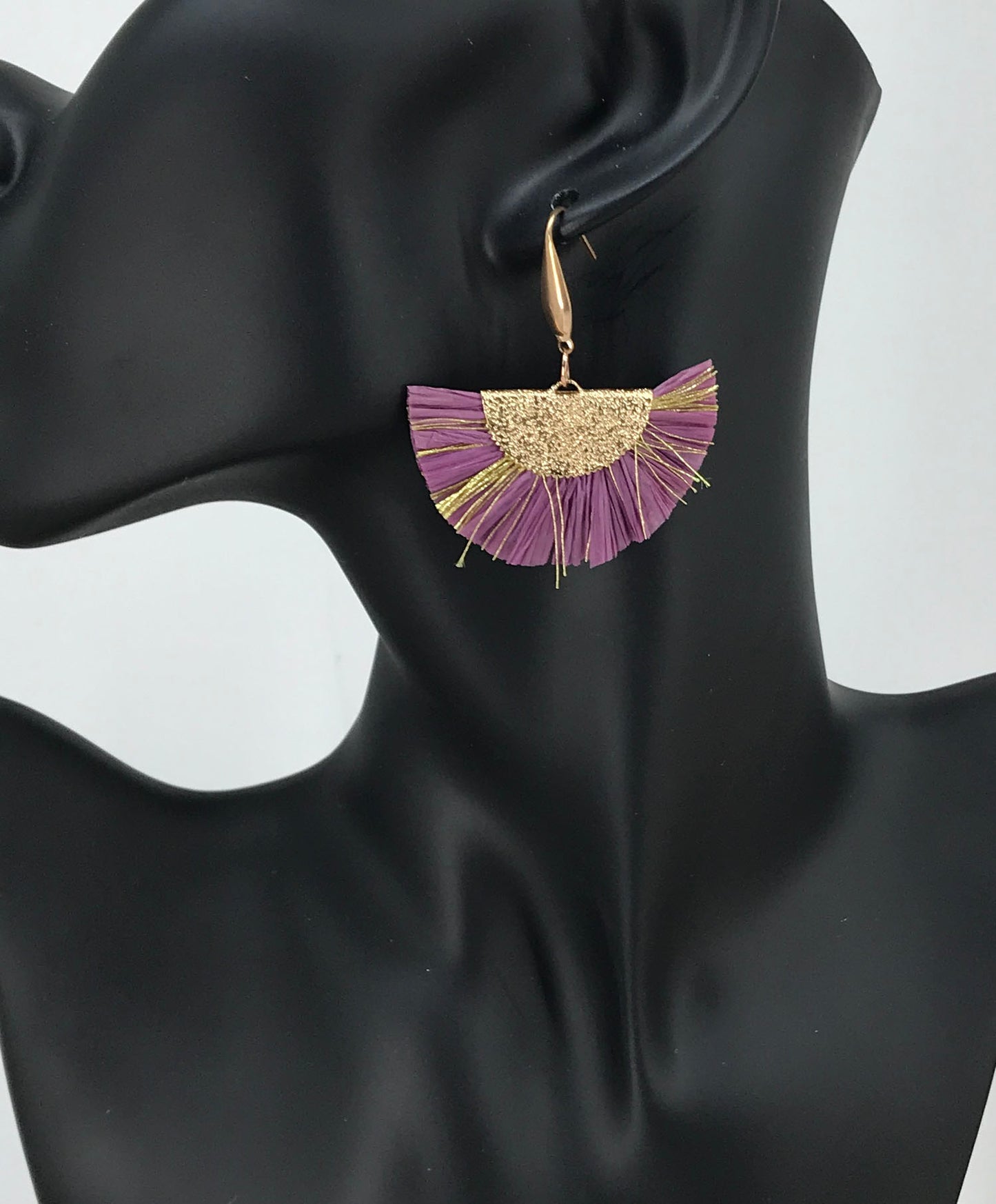 Purple and Gold Fan Shaped Tassel Earrings - E19-1088