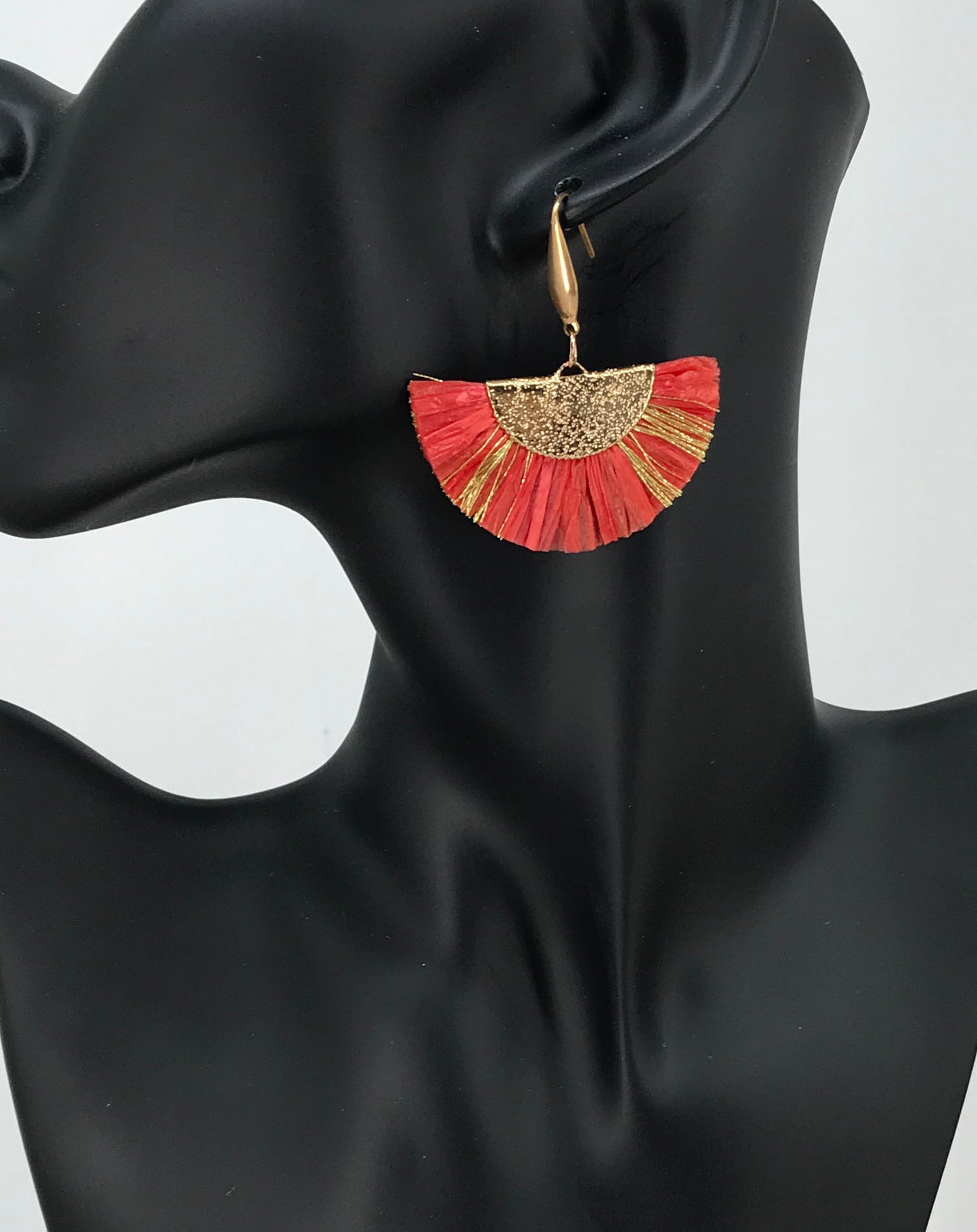 Red and Gold Fan Shaped Tassel Earrings - E19-1096