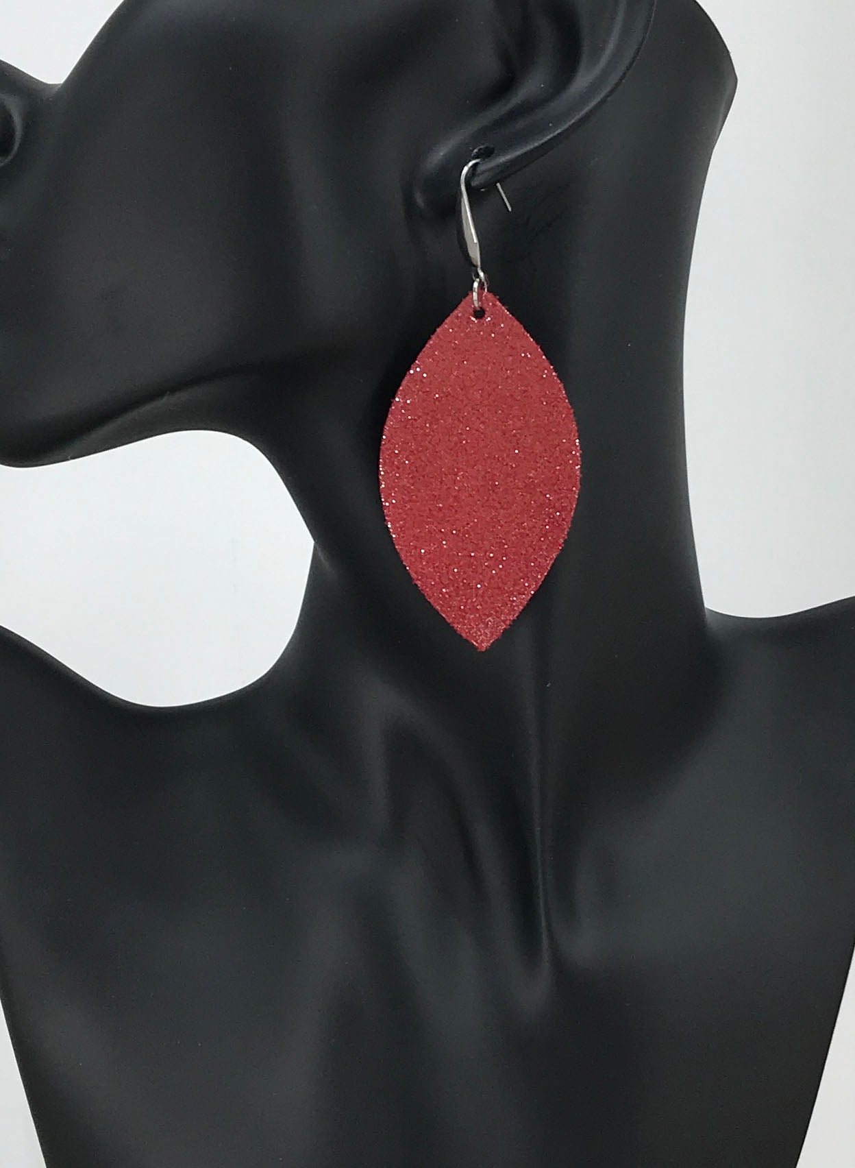 Crimson Dazzle Marquise Leather Earrings