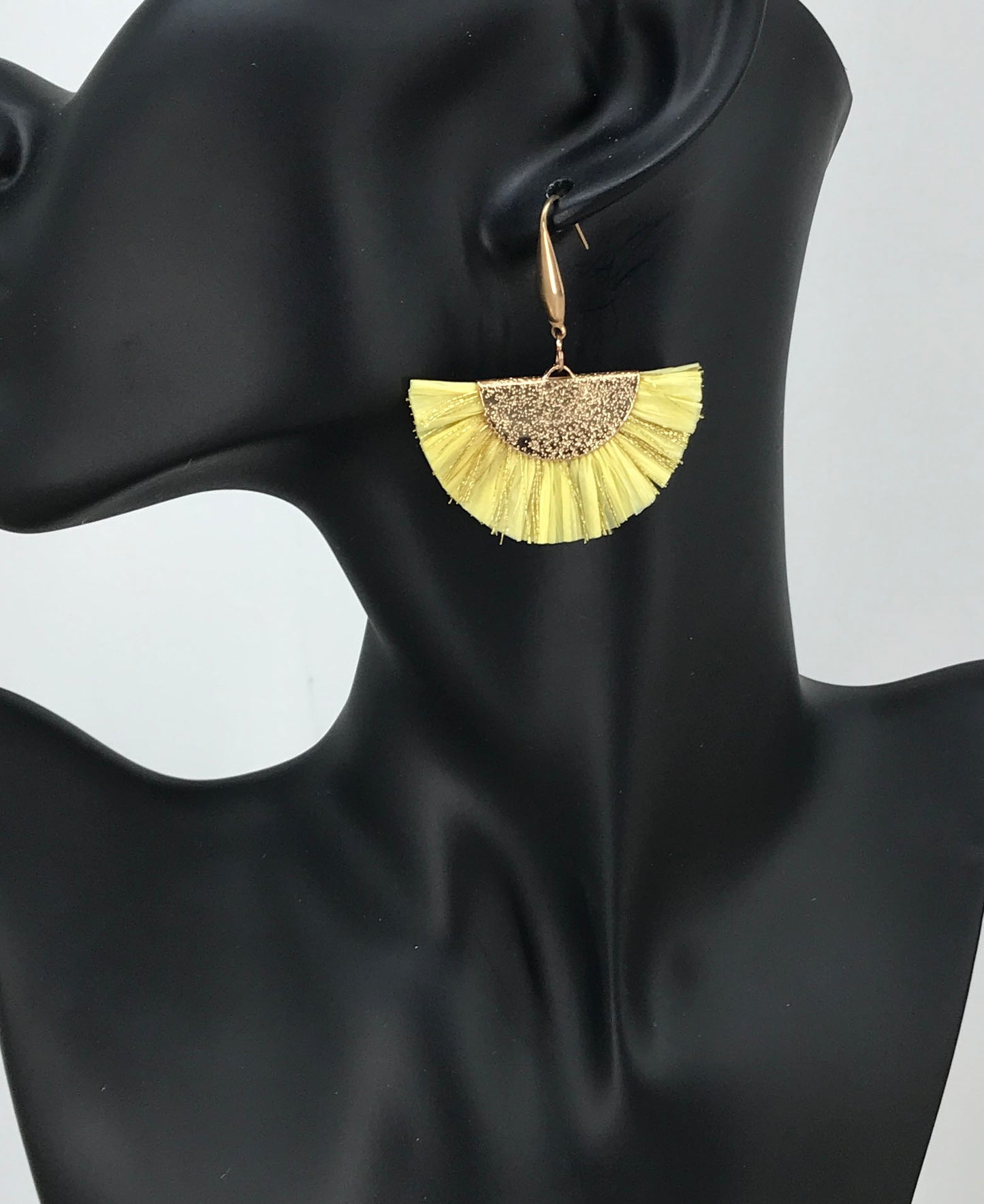 Yellow and Gold Fan Shaped Tassel Earrings - E19-1106