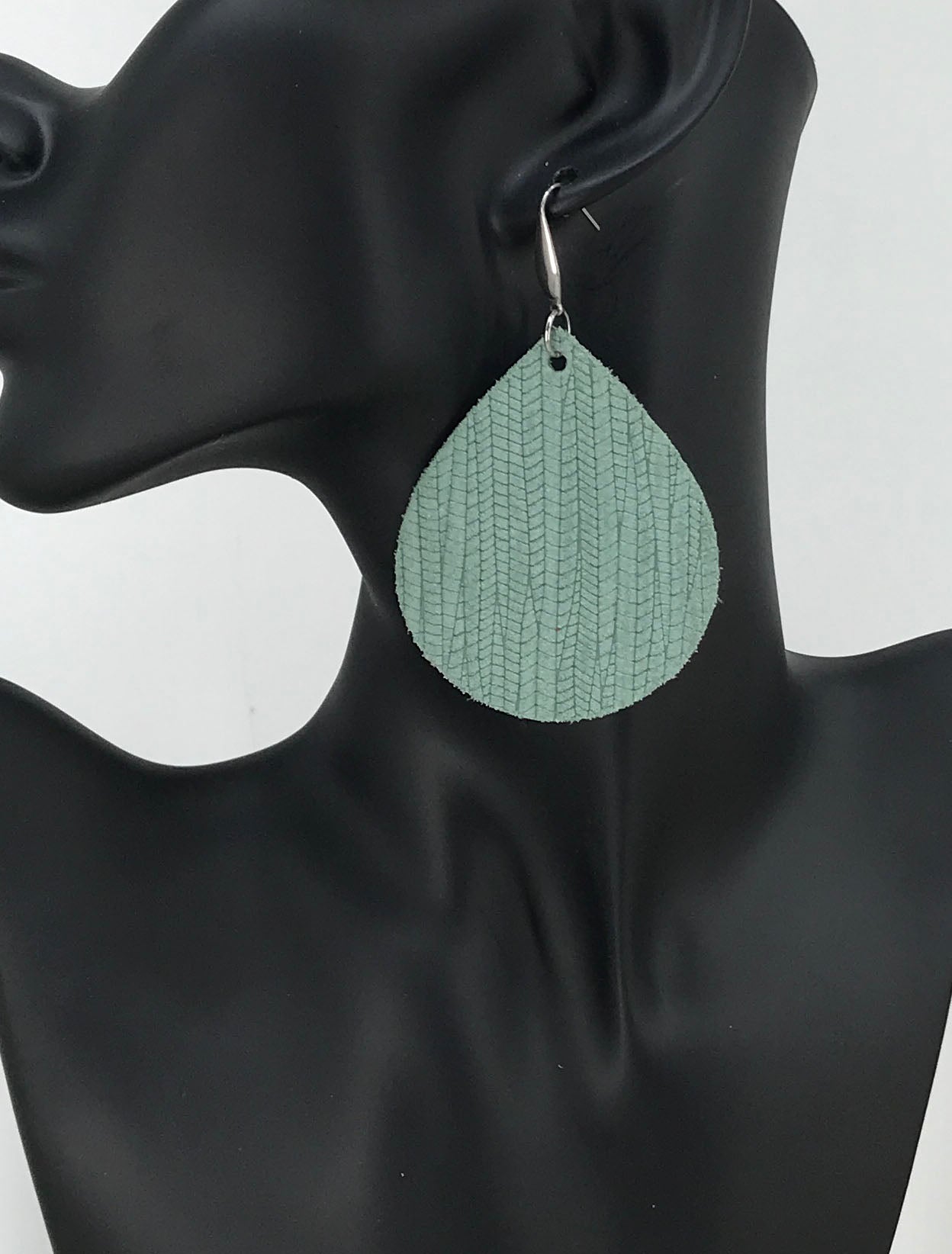 Palm Leaf Sea Foam Green Leather Earrings - E19-110