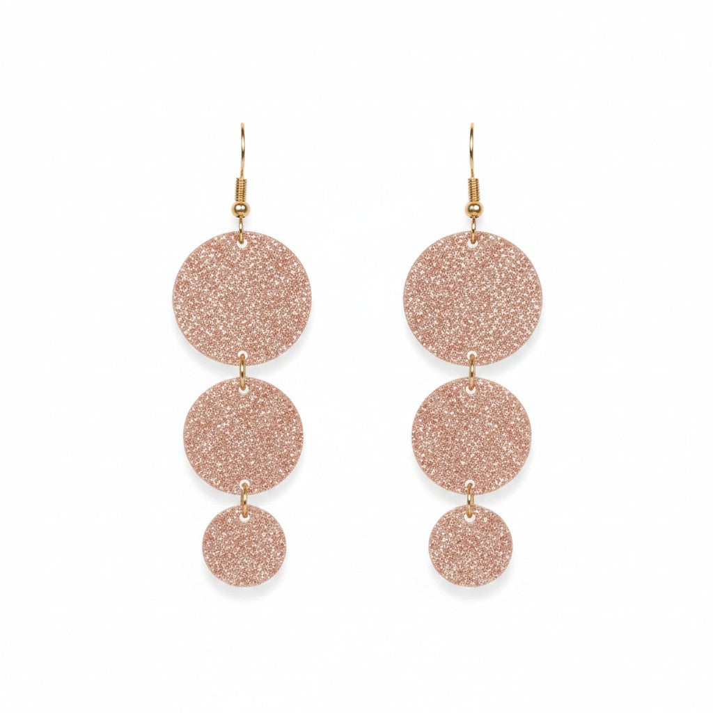 Rose Gold Crackle Triple Circle Leather Earrings