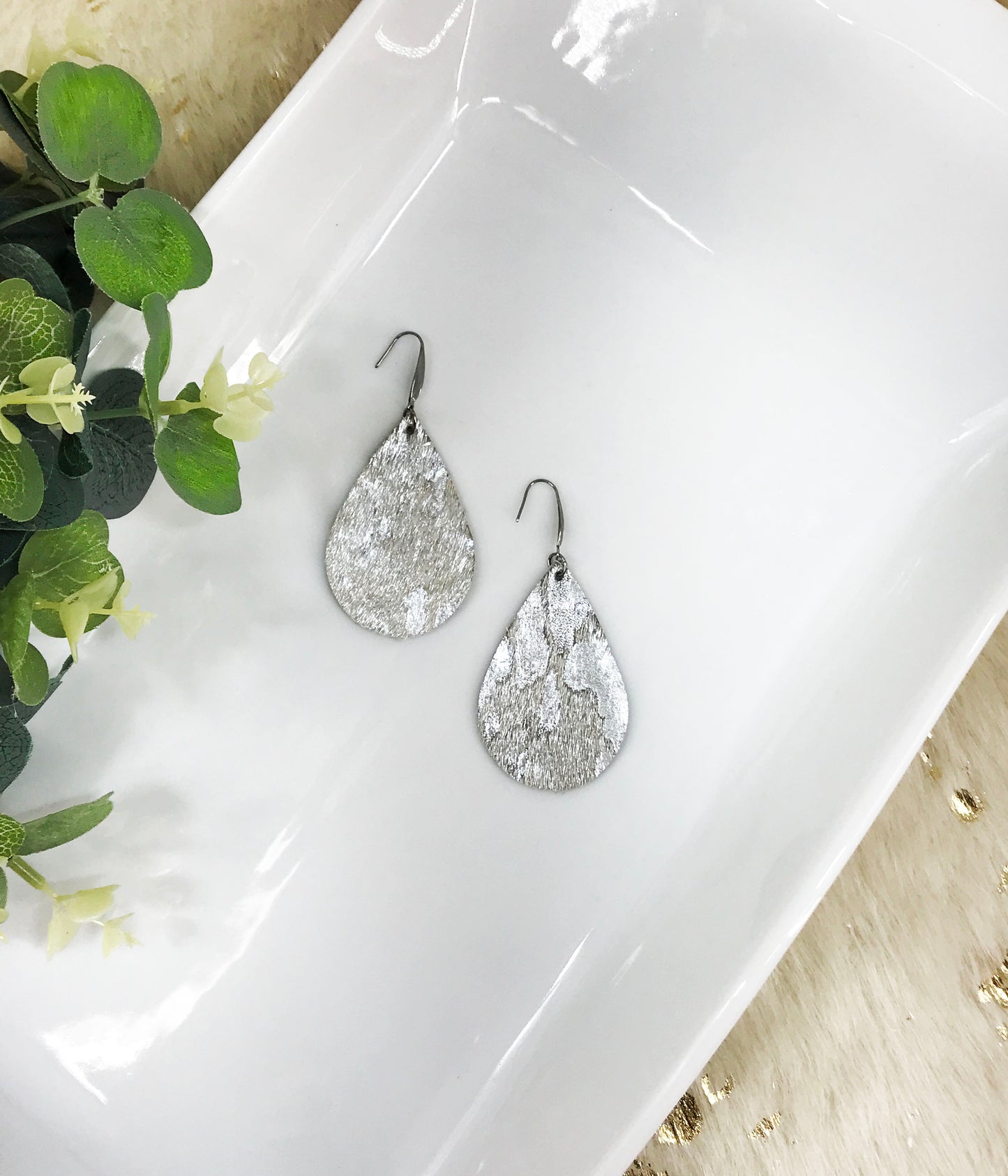 Silver Hair On Leather Earrings - E19-1115