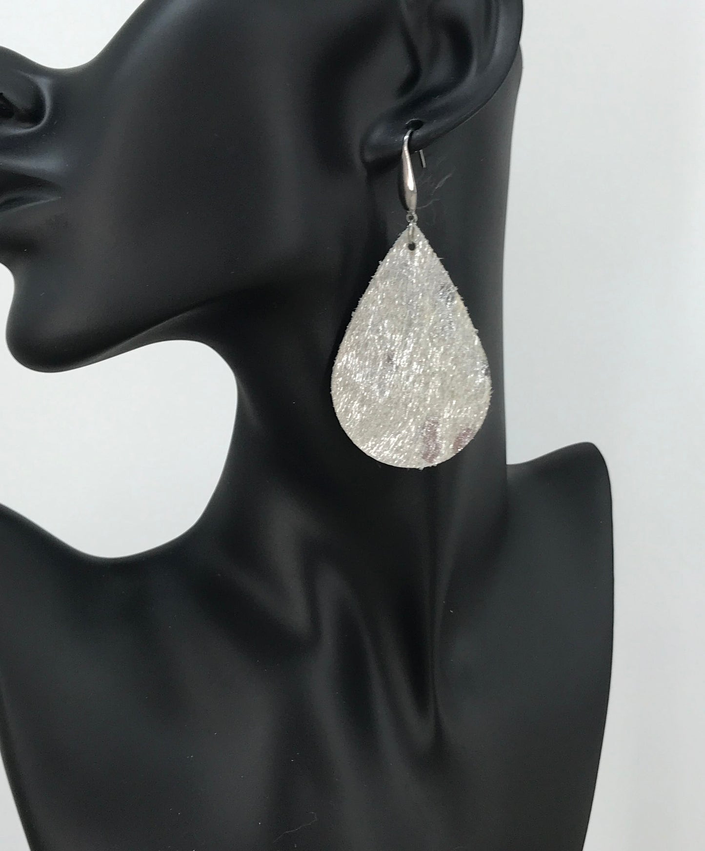 Silver Hair On Leather Earrings - E19-1115