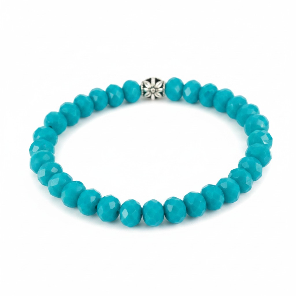 Dark Turquoise Glass Bead Stretch Bracelet