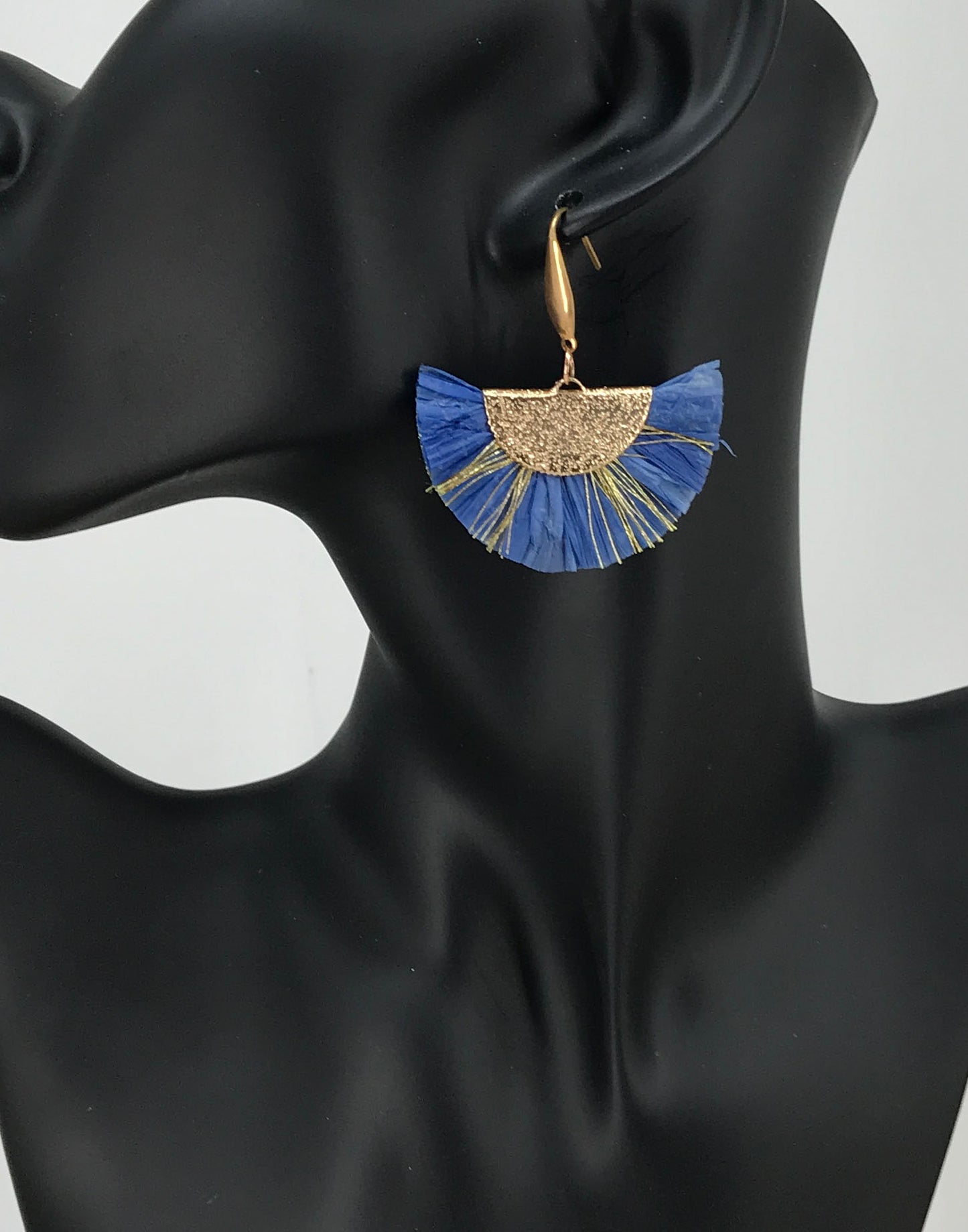 Navy and Gold Fan Shaped Tassel Earrings - E19-1128