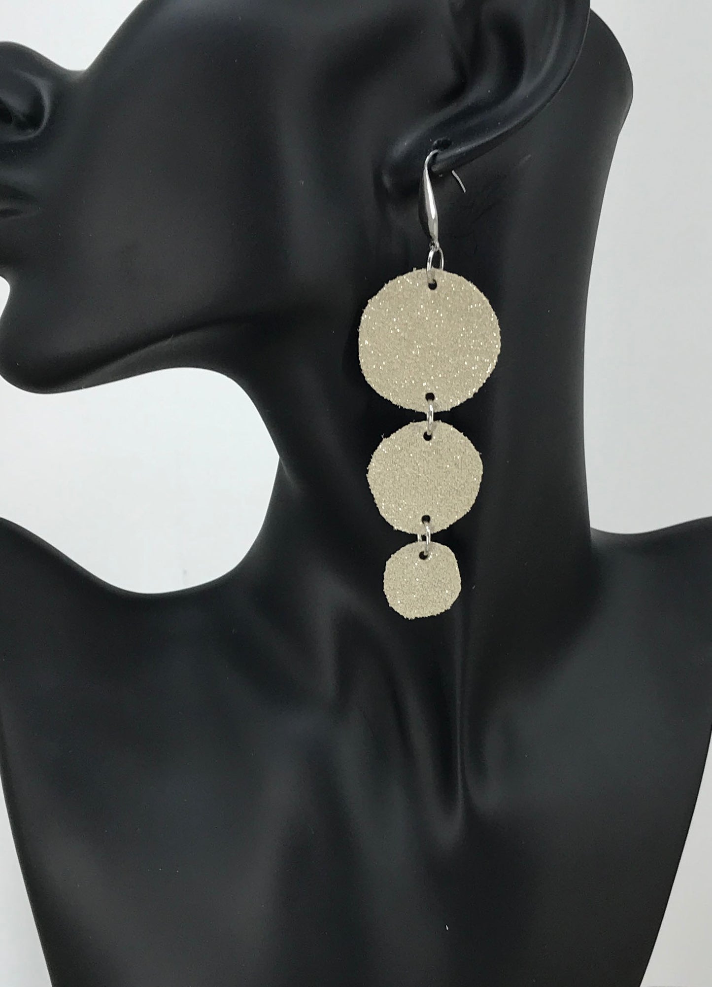 Champagne Dazzle Triple Circle Leather Earrings