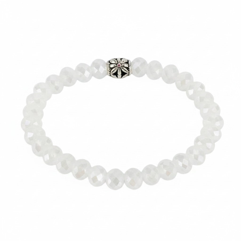 White AB Glass Bead Stretch Bracelet