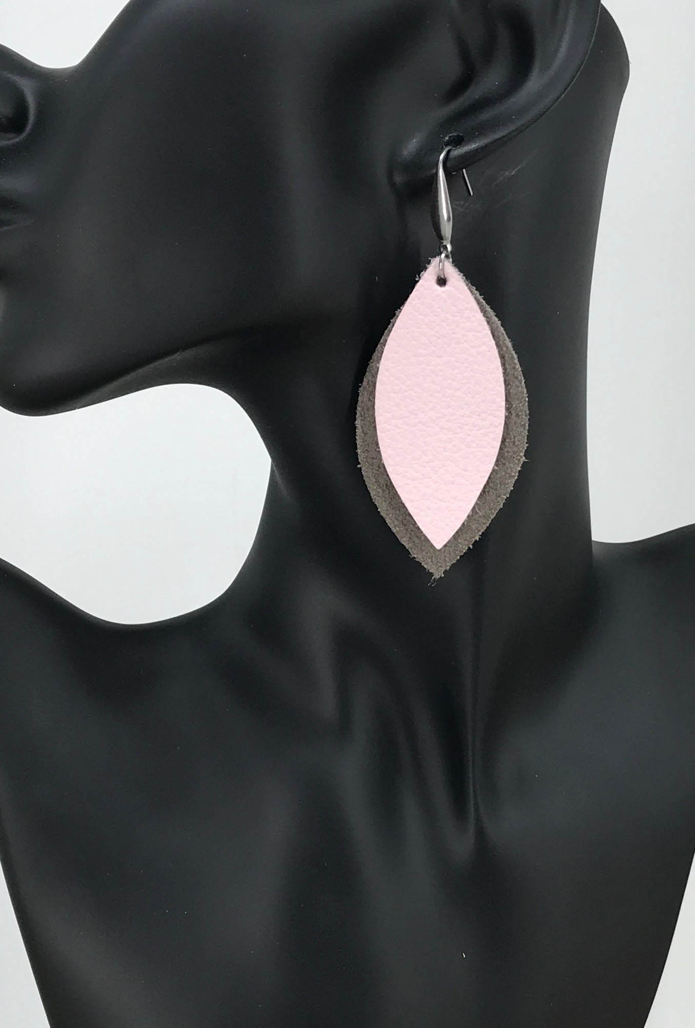 Gray Suede and Baby Pink Leather Earrings - E19-1132