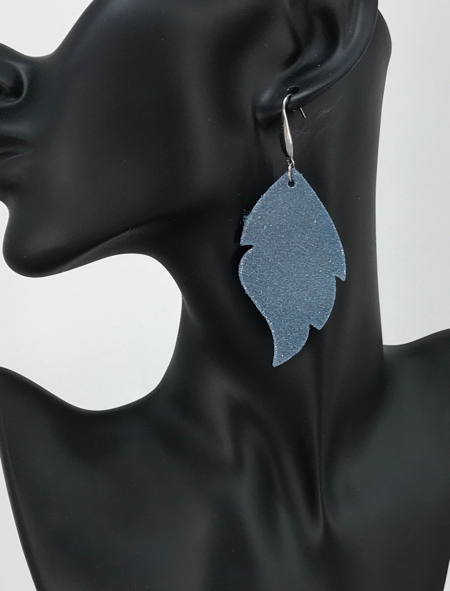 Iceberg Dazzle Curved Leaf Leather Earrings