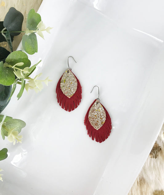 Red and Gold Glitter Genuine Leather Earrings - E19-1149