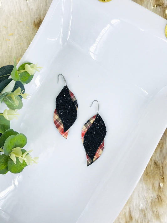 Tartan Plaid Leather and Chunky Glitter Earrings - E19-1153