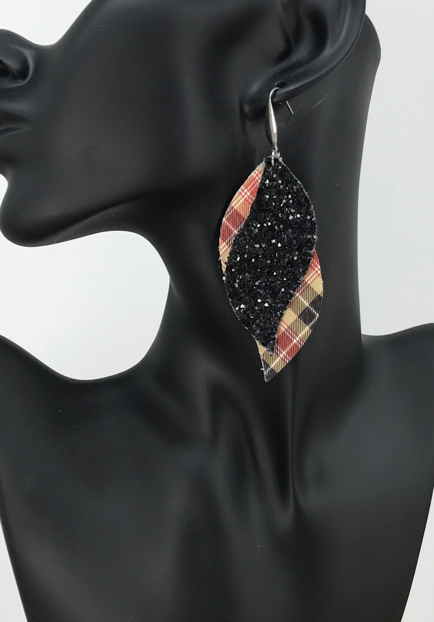 Tartan Plaid Leather and Chunky Glitter Earrings - E19-1153