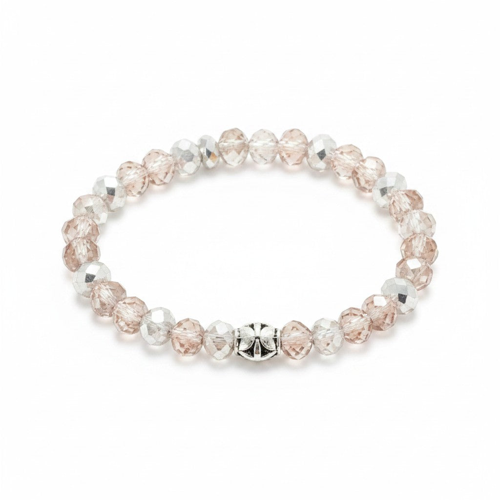 Pink & Silver Glass Bead Stretch Bracelet