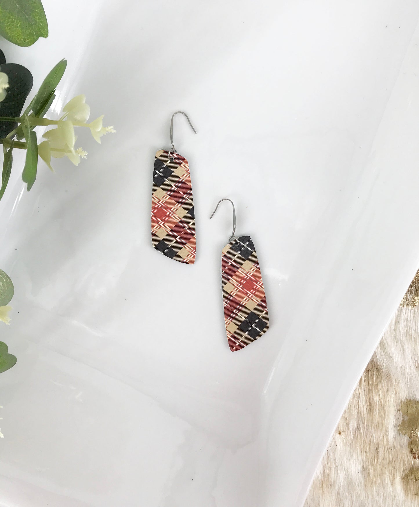 Tartan Plaid Leather Earrings - E19-1158