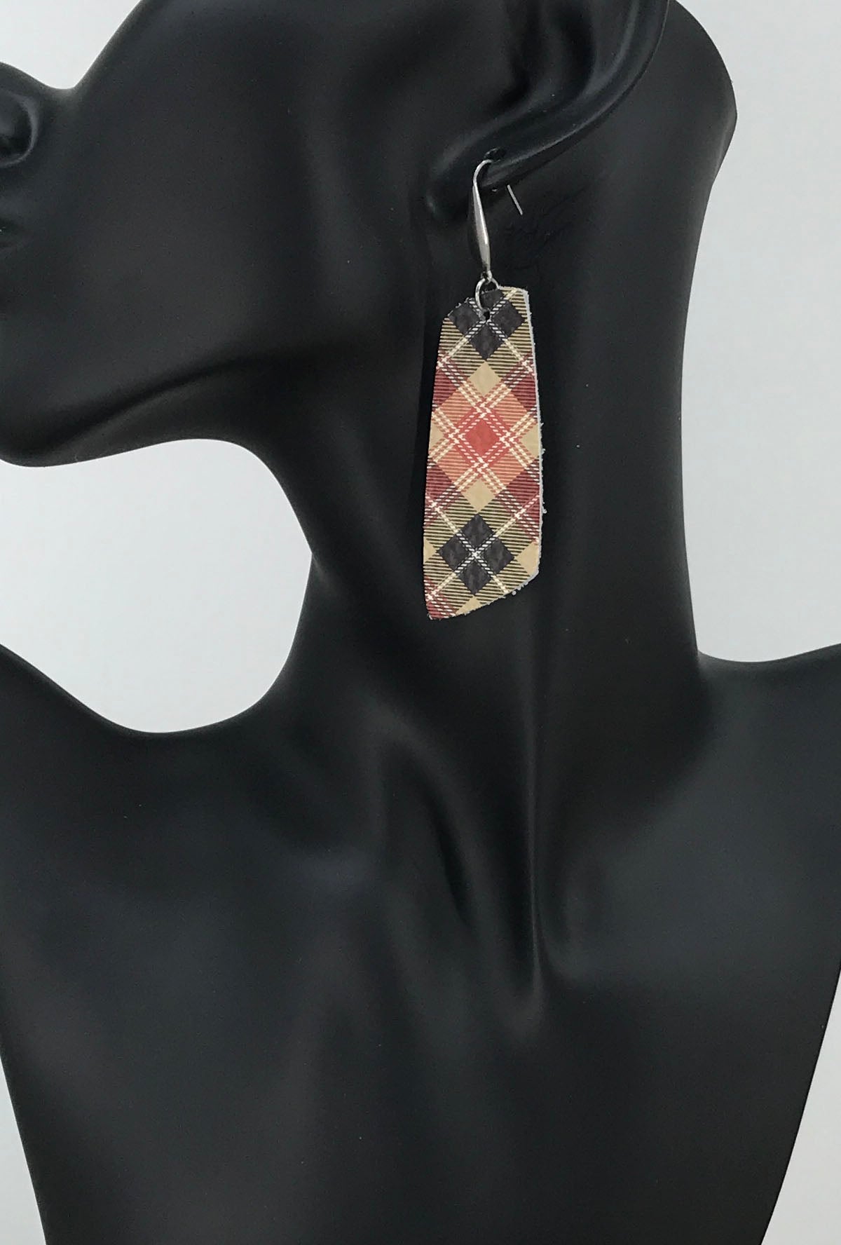 Tartan Plaid Leather Earrings - E19-1158