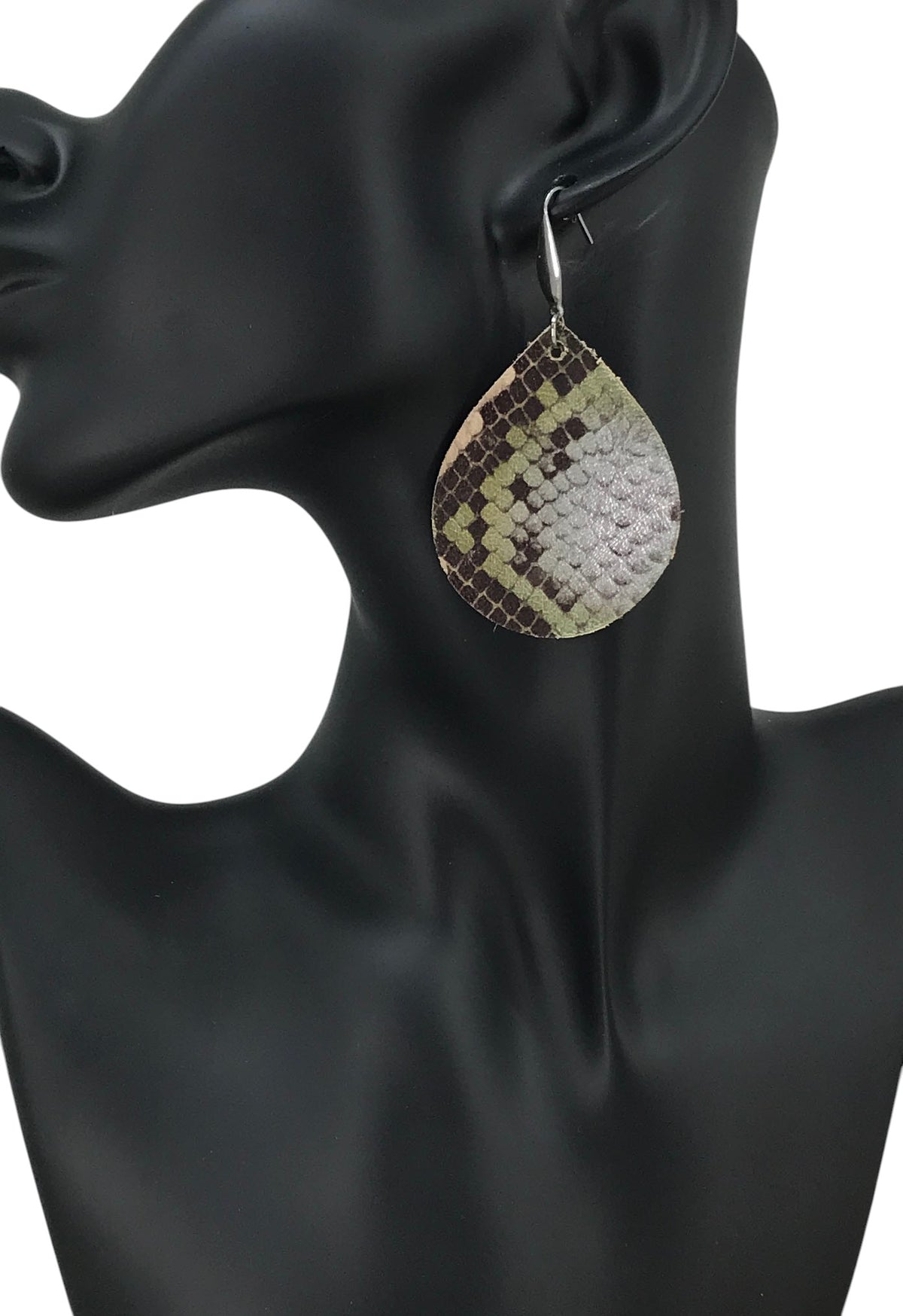 Silver and Brown Snake Leather Earrings