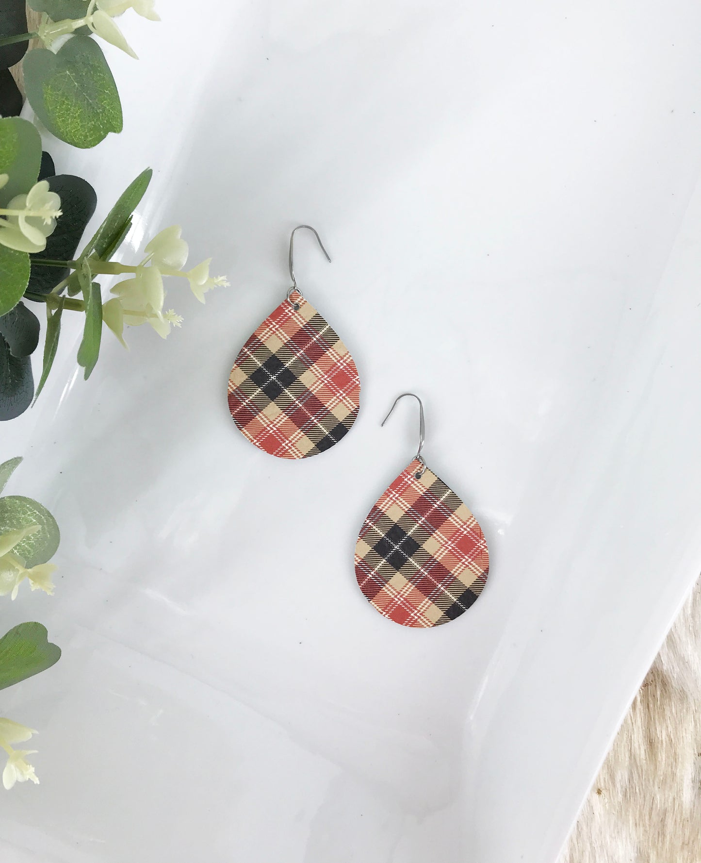 Tartan Plaid Leather Earrings - E19-1168