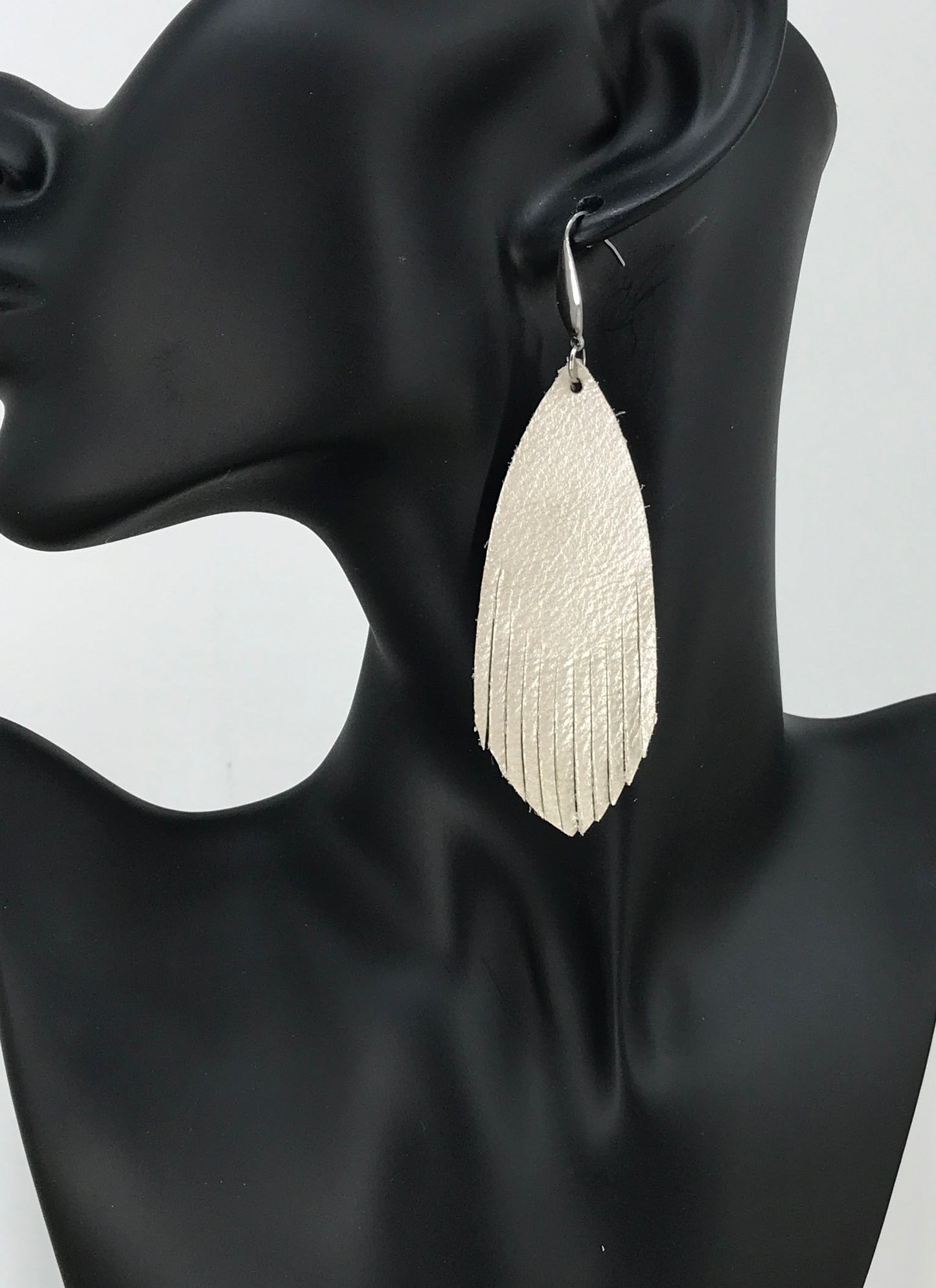 Champagne Pearlized Fringe Leather Earrings