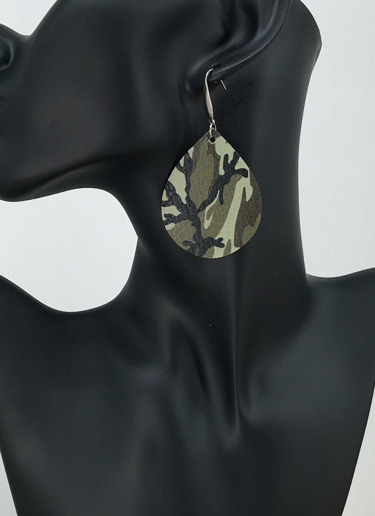 Green Camo Leather Earrings - E19-1189