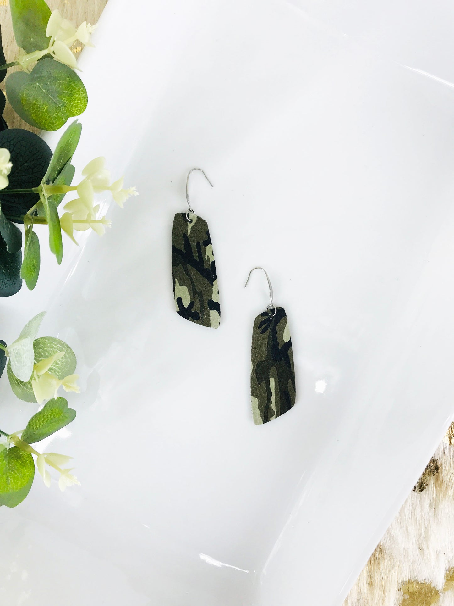 Green Camo Leather Earrings - E19-1196
