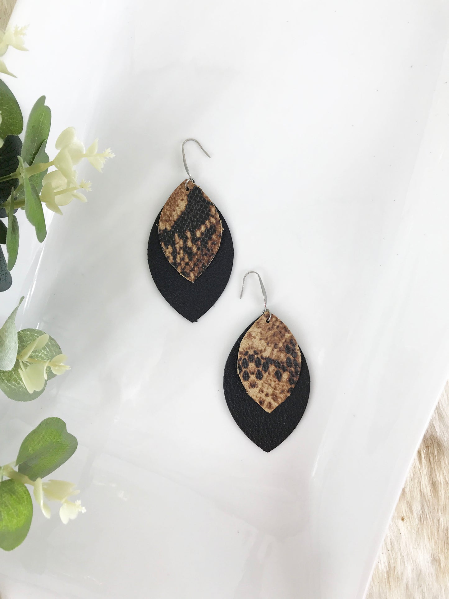 Layered Genuine Leather Earrings - E19-1198