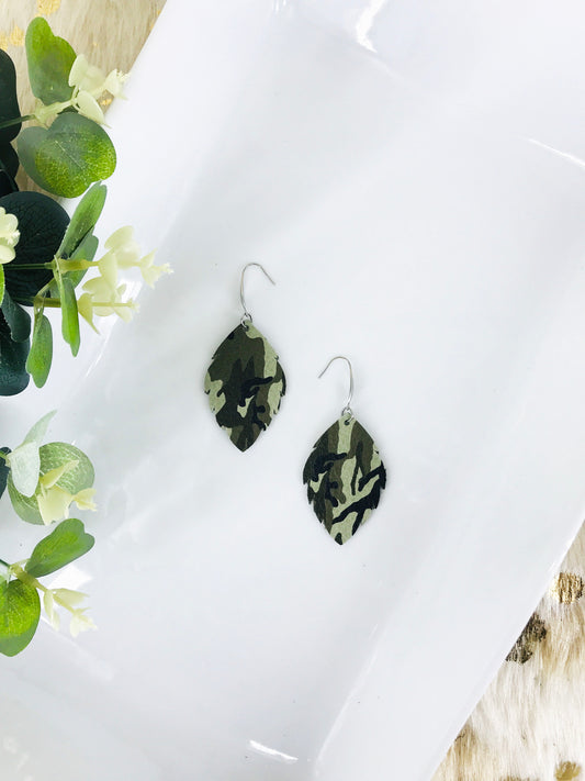 Green Camo Leather Earrings - E19-1199