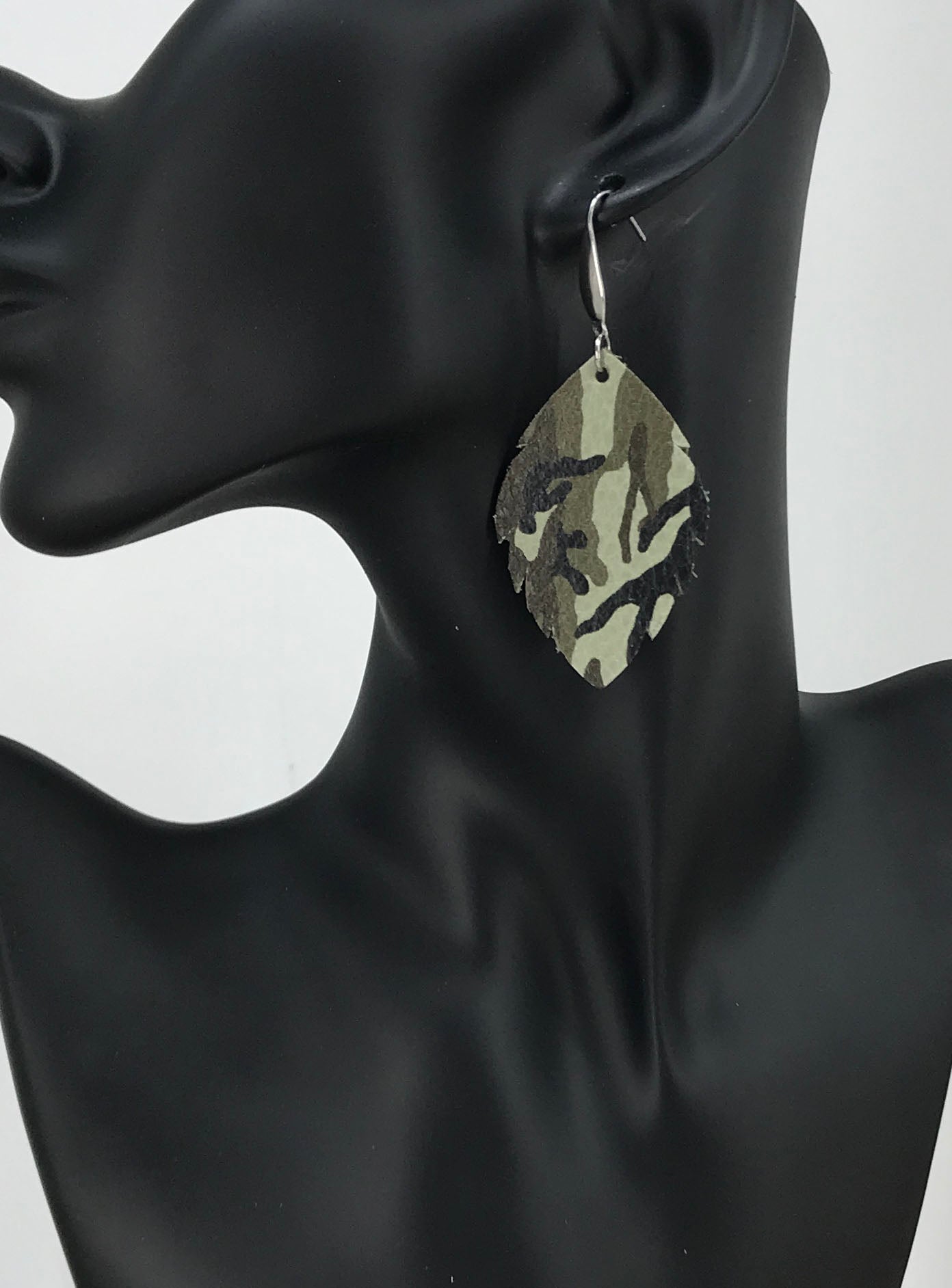 Green Camo Leather Earrings - E19-1199