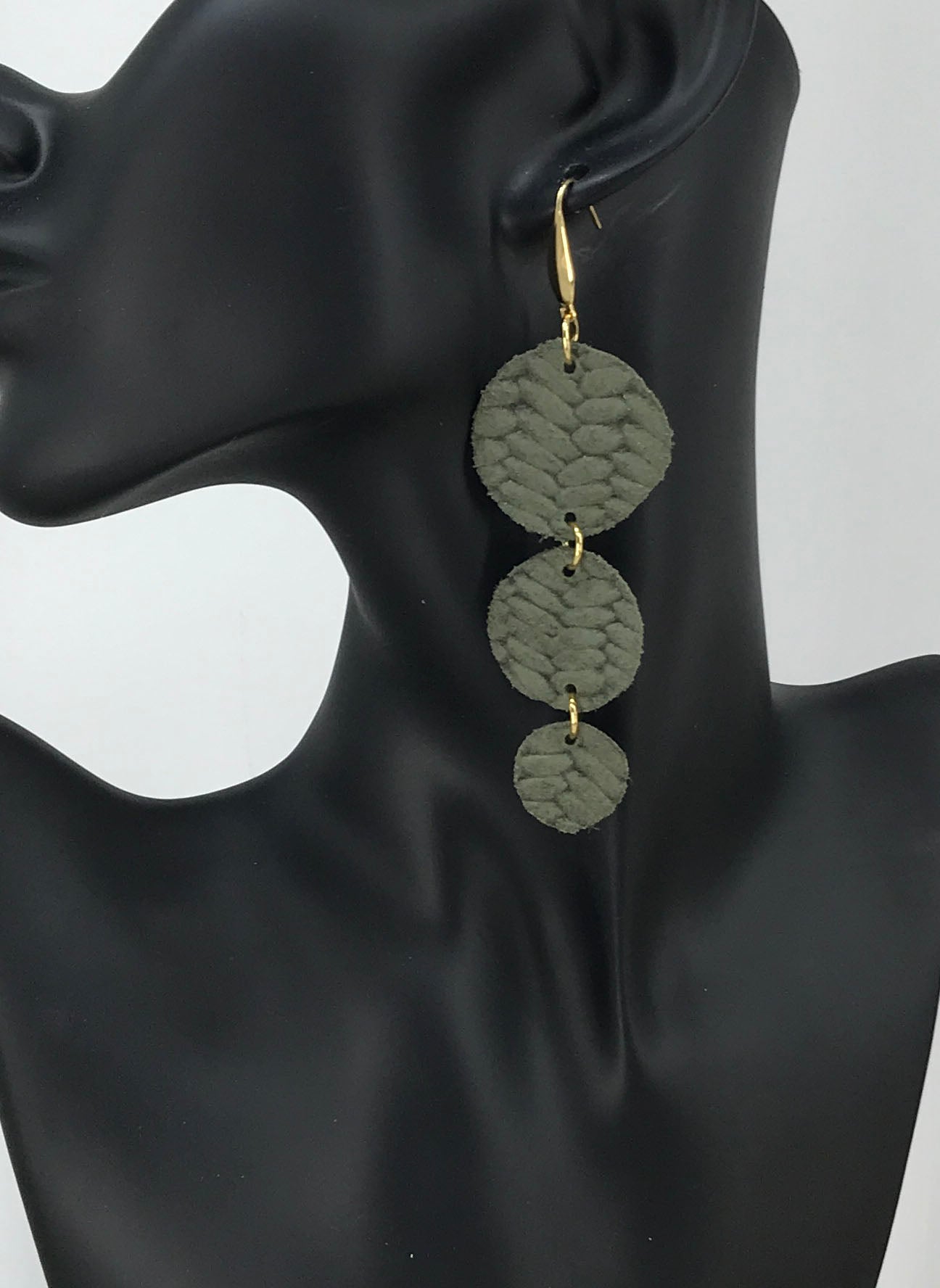 Olive Green Braided Fishtail Leather Earrings - E19-1200