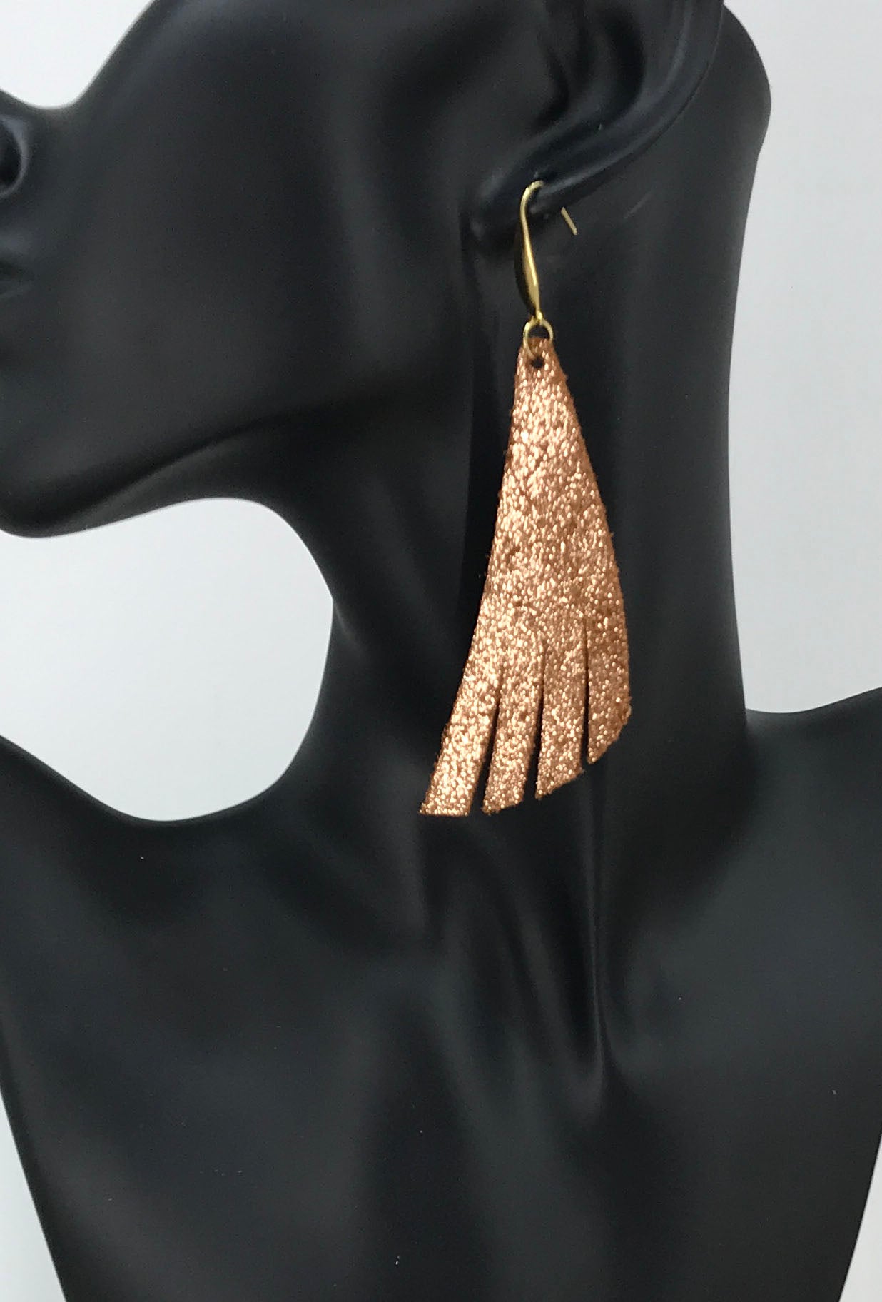 Rose Gold Copper Fringe-Cut Leather Earrings