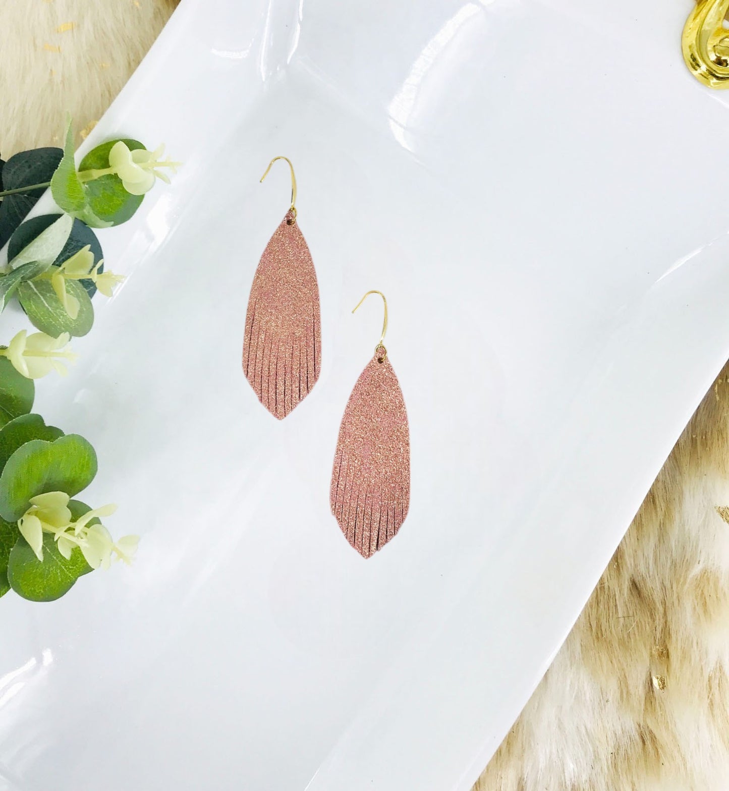 Rose Gold Leather Earrings - E19-1204