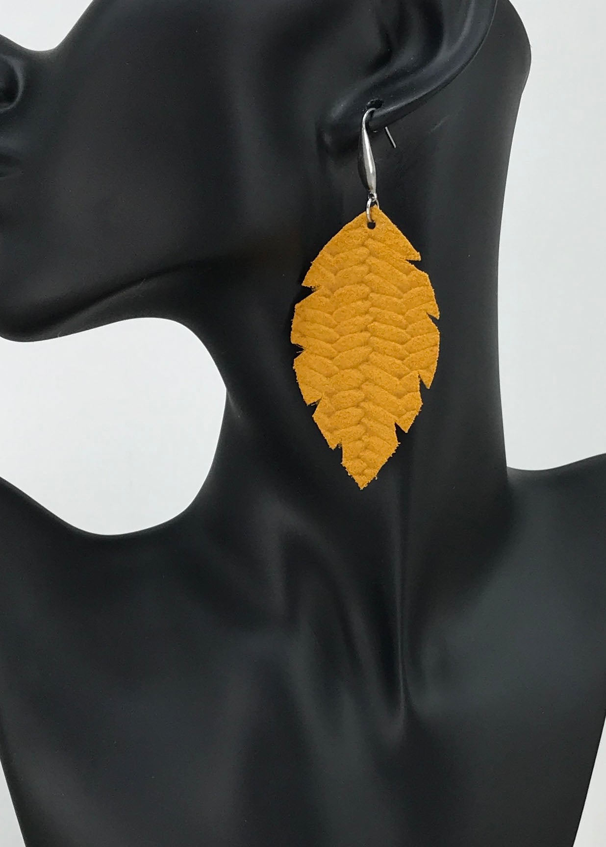 Mustard Braided Fishtail Leather Earrings - E19-1205