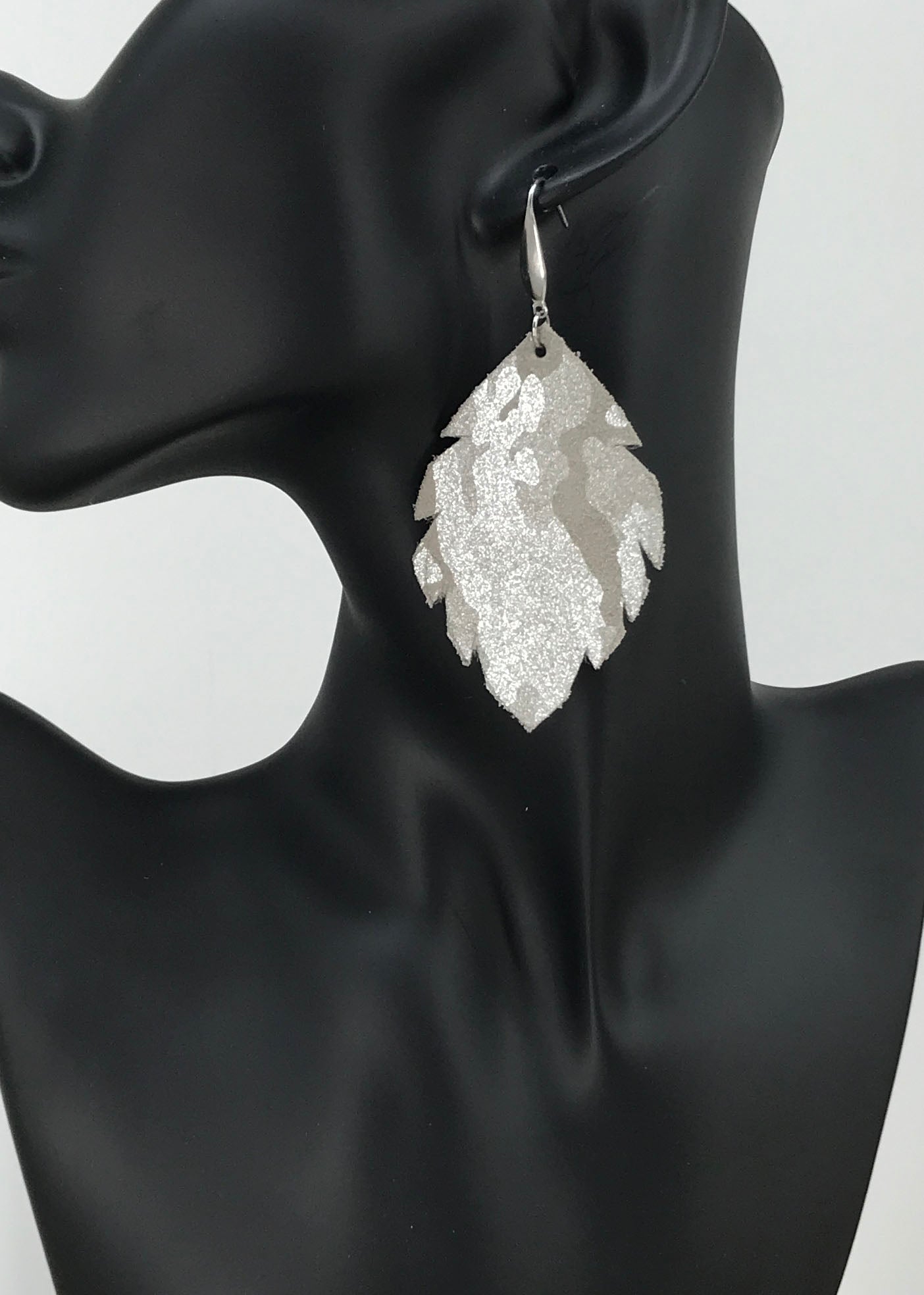 Gray Metallic Camo Leather Earrings - E19-1206