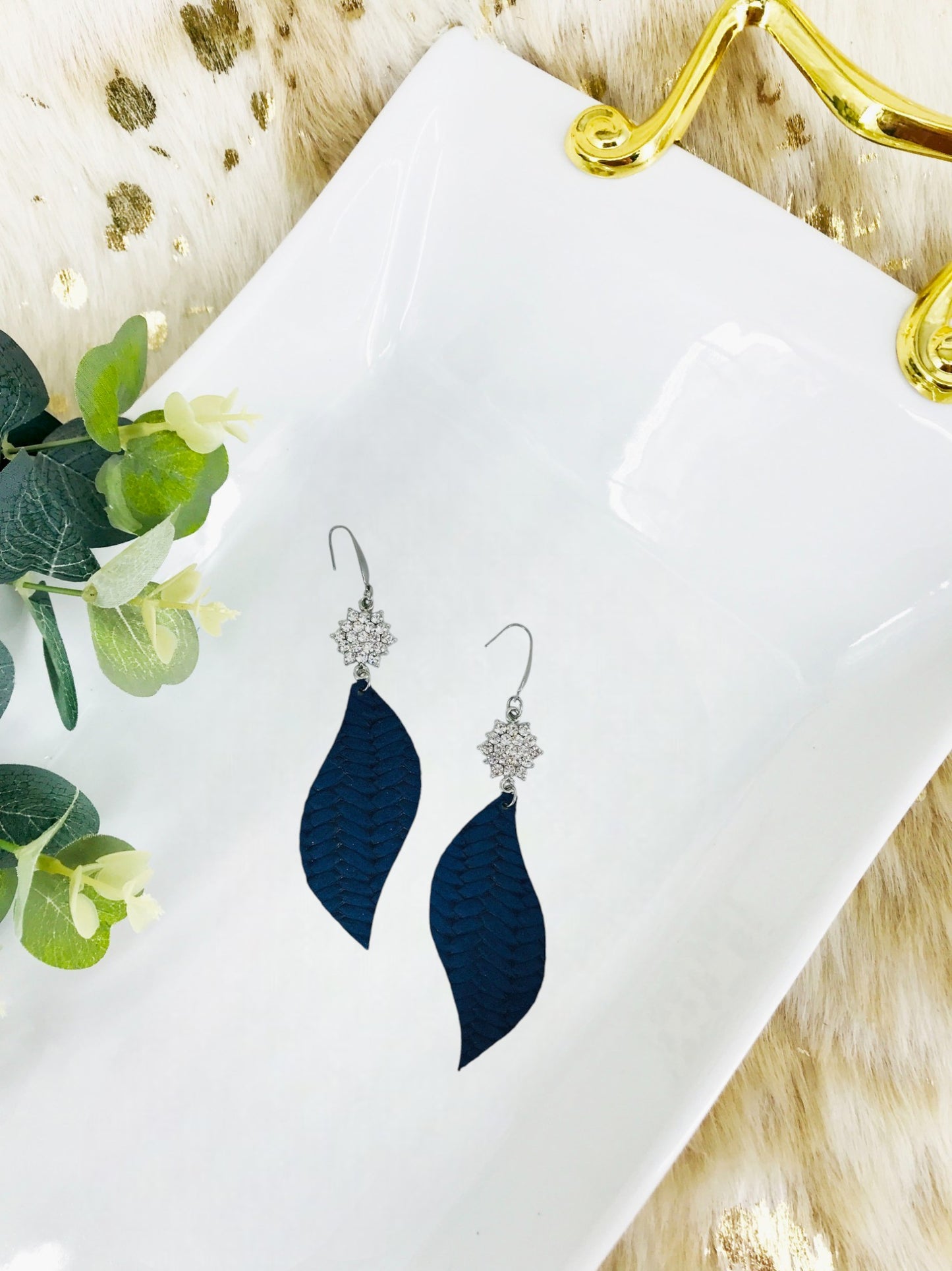 Blue Italian Fishtail Leather Earrings - E19-1211