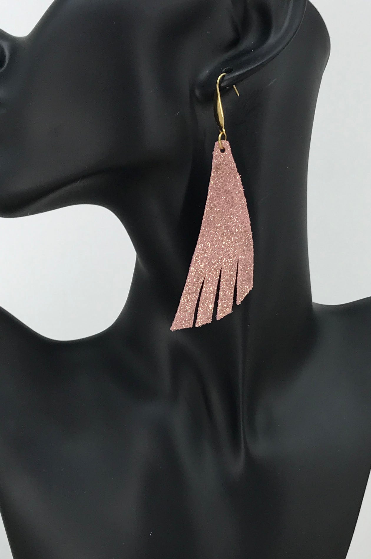 Rose Gold Crackle Fringe-Cut Leather Earrings