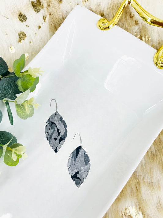 Navy Metallic Camo Leather Earrings - E19-1215